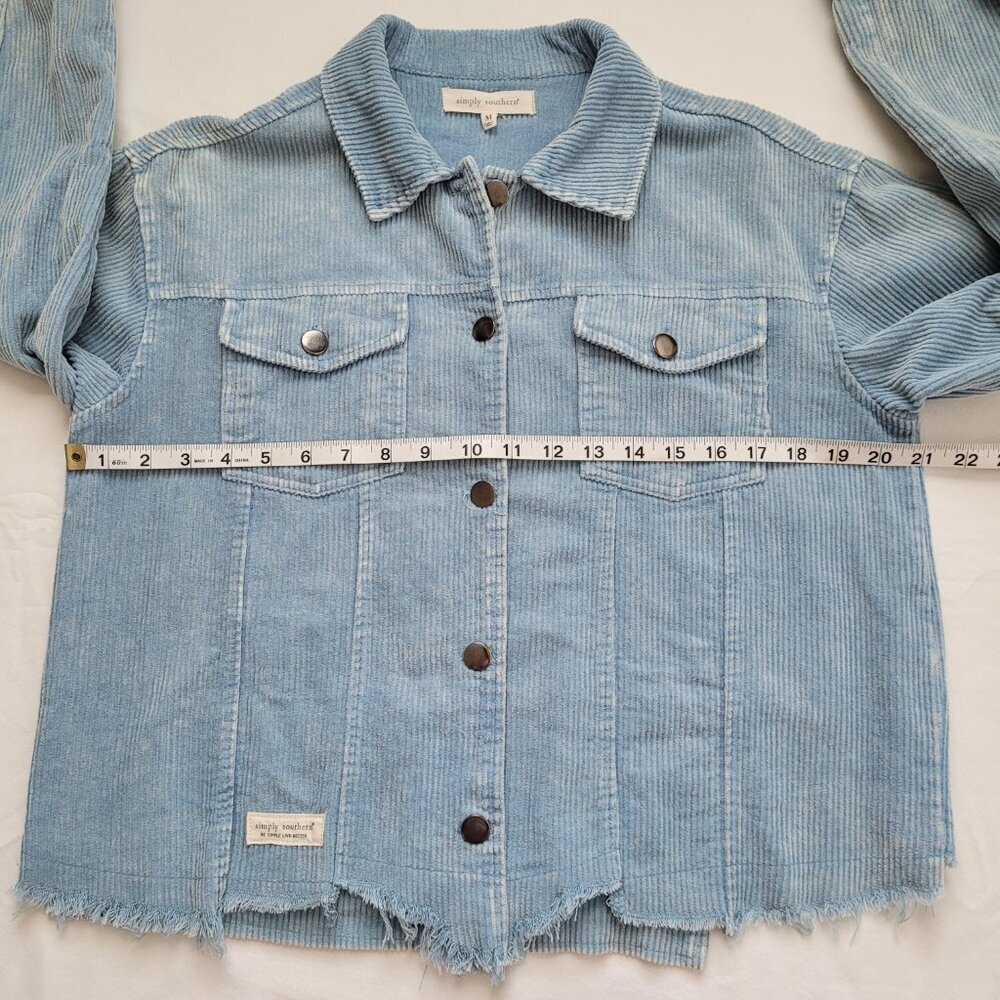 Simply Southern Corduroy Jacket Distressed Blue Long Sleeve Button Medium Boho - Picture 6 of 13